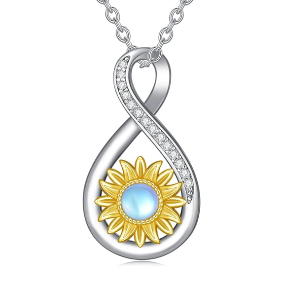 MYSTICPOEM Sunflower Necklace Infinity Love Sunflower Pendant Sterling Silver You Are My Sunshine Infinity Necklace Sunflower Gifts Brithday for Women