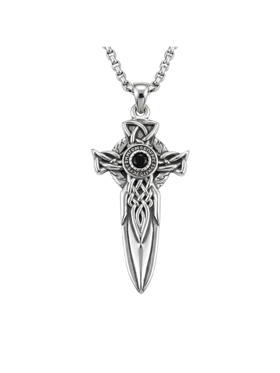 Sword Dagger Necklace Celtic Cross Dagger Pendant for Men Retro Gothic Jewelry Gifts for Men Father Women 24 Chain