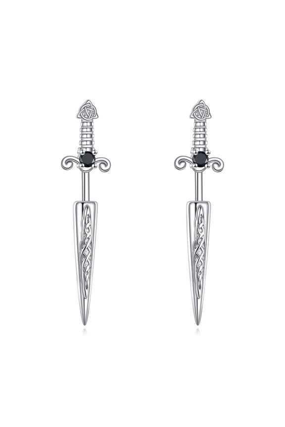 Sword Earrings for Women Men 925 Sterling Silver Celtic Knot Earrings Irish Studs Earrings Gothic Punk Sword Jewelry Gift