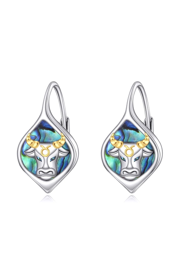 Taurus Hoop Earrings 925 Sterling Silver Horoscope Zodiac Earrings Abalone Constellation Taurus Hoop Birthday Jewelry Gifts for Women April May