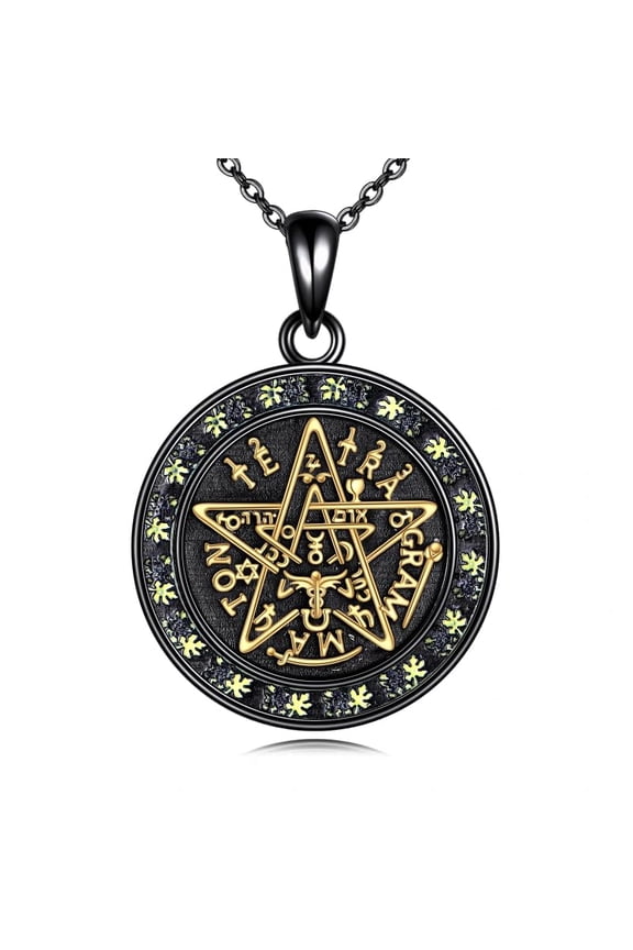 Tetragrammaton Necklace 925 Sterling Silver Amuleto de Plata Pentagram Pentacle Amulet Protection Pendant Jewelry Wiccan Gifts for Men Women