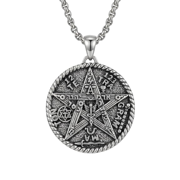 MYSTICPOEM Tetragrammaton Necklace Amulet Pentagram Pentacle Amulet Protection Pendant Jewelry Wiccan Gifts for Men Women
