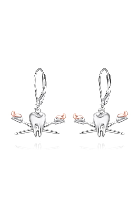 Tooth Earrings Sterling Silver Teeth Toothbrush Dangle Drop Earrings Dental Jewelry for Women Dental Gifts for Dental Assistant