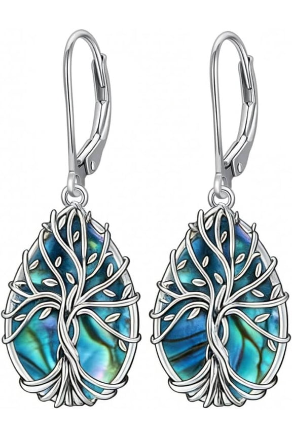 Tree of Life Earrings for Women Abalone Shell Drop Dangle Earrings Hypoallergenic Leverback Earrings Tree of Life Jewelry Gifts for Mom, Nature Lover
