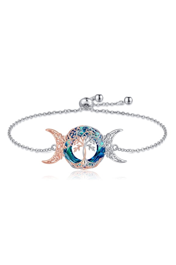 Tree of Life Bracelet Moon Crystal Bracelet 925 Sterling Silver Triple Goddess Ladies Charm Bracelet