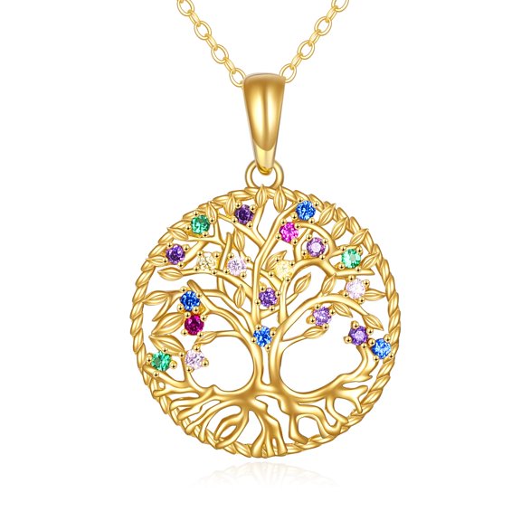 MYSTICPOEM Tree of Life Necklace 14K Gold Tree of Life Necklace Fine Gold Pendant Jewelry Gifts for Women (Gold Tree of Life Necklace)