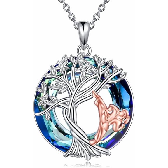 MYSTICPOEM Tree of Life Necklace Sterling Silver Crystal Jewelry Graduation Birthday Gifts for Women
