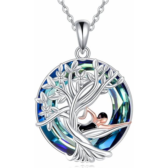MYSTICPOEM Tree of Life Necklace Sterling Silver Crystal Jewelry Graduation Birthday Gifts for Women