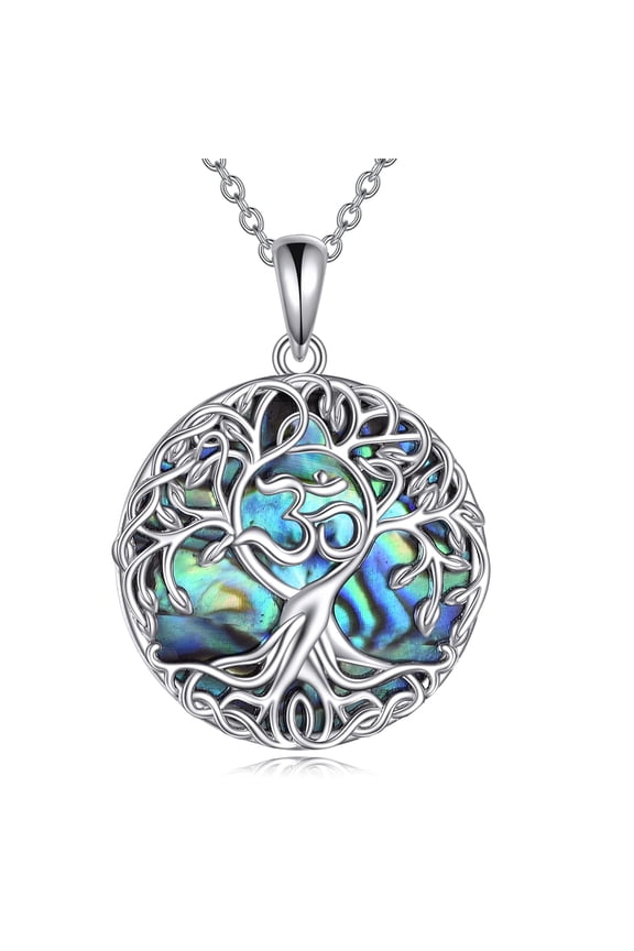 Tree of Life Necklace Sterling Silver Om Aum Ohm Tree Pendant Jewelry Yoga Gifts for Women Men