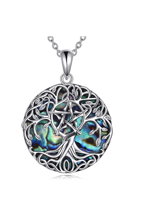 Tree of Life Necklace Sterling Silver Pentagram Tree Pendant Jewelry Wiccan Gifts for Women Men
