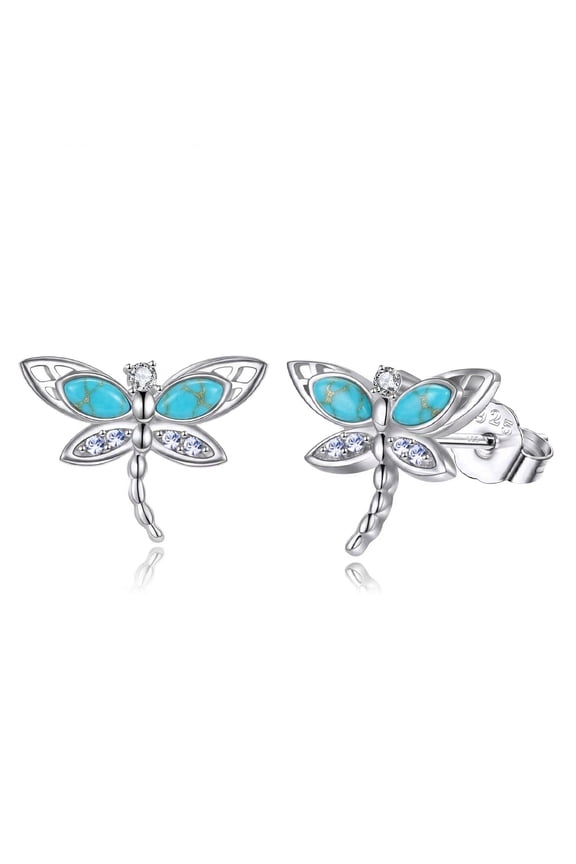 Turquoise Dragonfly Earrings Studs with Crystal Sterling Silver Dragonflies Jewelry Gifts for Women Birthday Gifts (Turquoise Dragonfly)