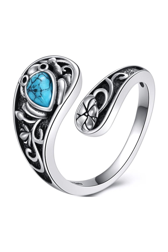 Turquoise Spoon Frog Rings for Women Sterling Silver Turquoise Ring Jewelry Gift (frog, 7)