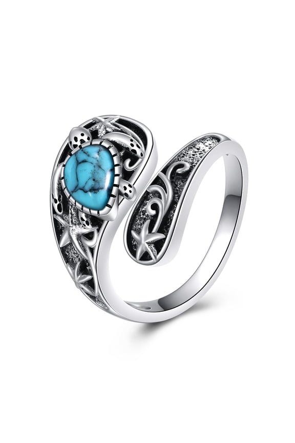 Turquoise Spoon Turtle Rings for Women Sterling Silver Turquoise Ring Jewelry Gift (turtle, 7)