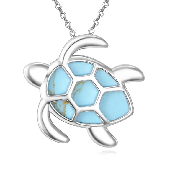 MYSTICPOEM Turtle Necklace 925 Sterling Silver Turquoise Ocean Pendant Jewelry Gift for Women
