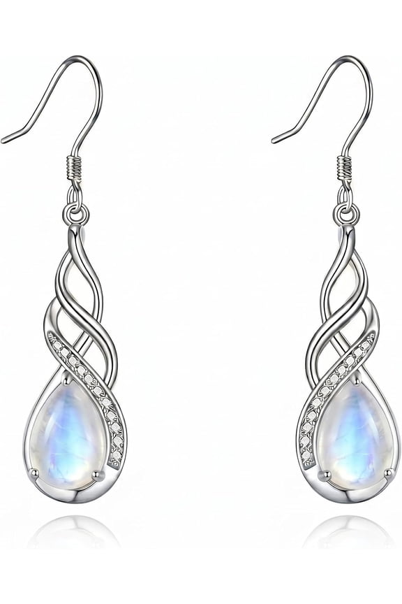 Twisted Rope Teardrop Moonstone Earrings for Women Dangle Drop Earrings Boho Jewelry Gift for Her Anniversary