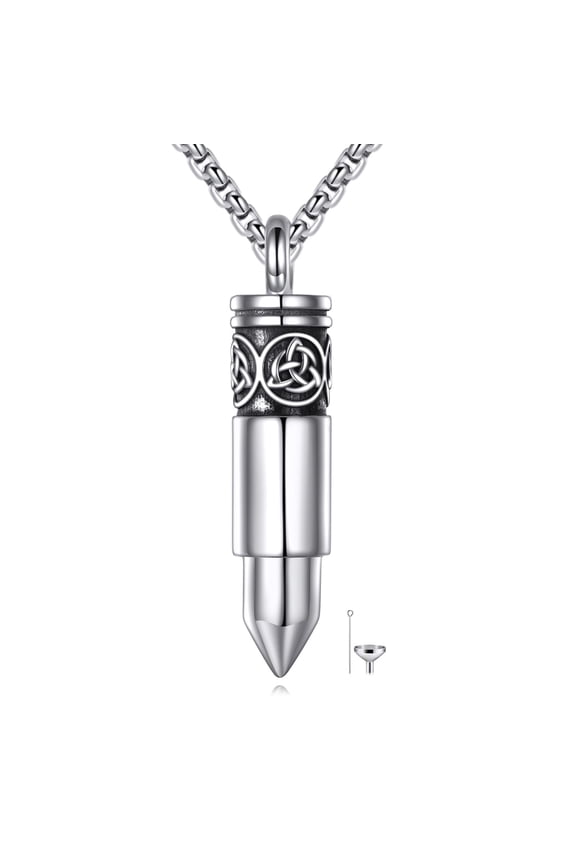Urn Necklace for Ashes 925 Sterling Silver Bullet Cremation Pendant Celtic Memorial Ashes Jewelry Gift for Men Women (bullet urn necklace)