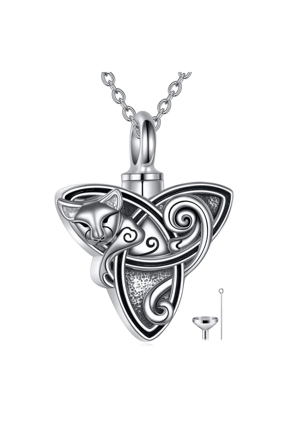 Urn Necklace for Ashes Sterling Silver Celtic Cat Urn Keepsake Necklace Cremation Jewelry for Women