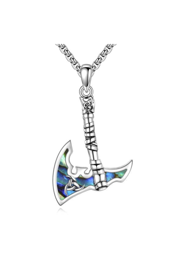 Viking Ax Necklace for Men 925 Sterling Silver Viking Ax Pendant Necklace Gothic Necklace Abalone Shell Jewelry Gift