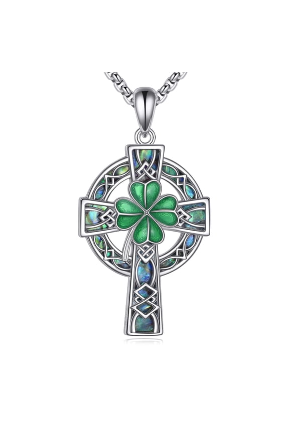 Viking Celtic Cross Necklace for Women Men 925 Sterling Silver Abalone Celtic Cross Jewelry for Men