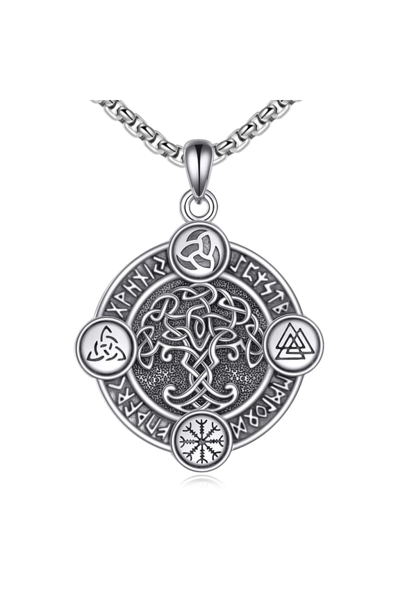 Viking Necklace for Men 925 Sterling Silver Celtic Knot Tree of Life Pendant Nordic Compass Jewelry Amulet Protection Gift for Lover