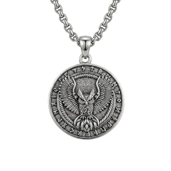 MYSTICPOEM Viking Owl Necklace Vintage Animal Totem Pendant Owl Jewelry Gift for Men and Women 24 in Chain