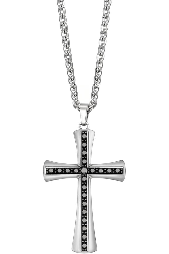 Vintage Cross Pendant Necklace for Men Black Enamel Accents Minimalist Christian Cross Chain Necklace Religious Faith Jewelry for Men and Women