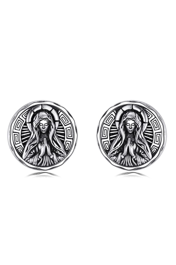 Virgin Mary Earrings Sterling Silver Religious Protector Studs Earrings Jewelry Gifts for Women Men