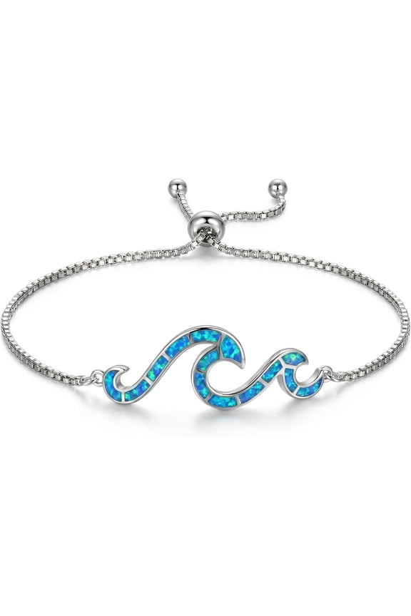 Wave Bracelet for Women, Adjustable Blue CZ Ocean Sea Bolo Bracelet, Beach Nautical Surf Jewelry Gift for Surfers, Beach Lovers, Mom, Daughter