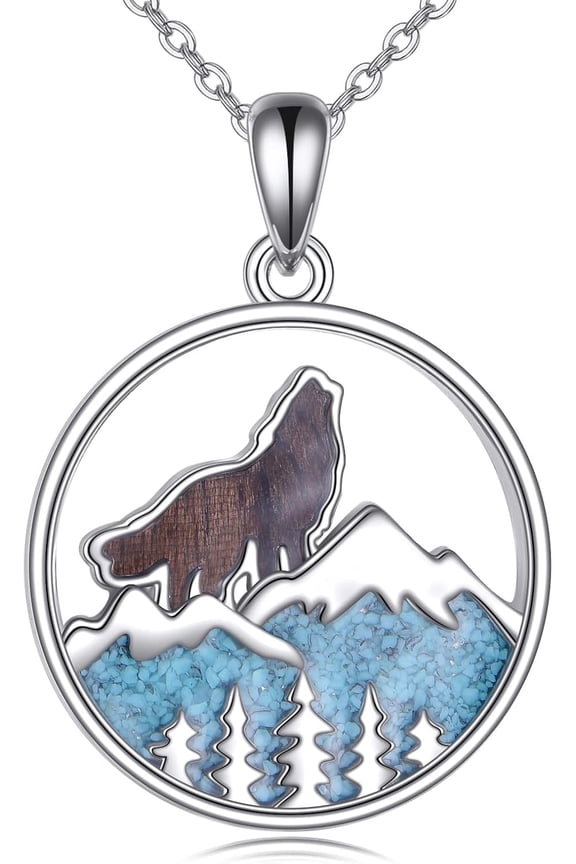 Wolf Necklace Sterling Silver Mountain Pendant Wolf Necklace Jewelry Gifts for Women Men