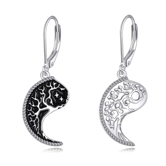 MYSTICPOEM Yin Yang Earrings S925 Sterling Silver Tree of Life Earrings Jewelry Gifts for Women