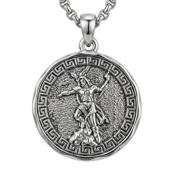 MYSTICPOEM Zeus Necklace Religious Protector Pendant Greek God Jewelry Gifts for Women Men 24 in Chain