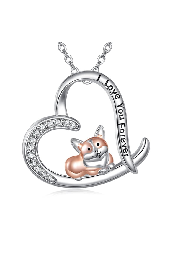 Dog Necklace 925 Sterling Silver Heart Corgi /Yorkie/Pug/Dachshund Pendant Necklace Dog Jewelry Birthday Christmas Gifts for Women Men Animal Lovers
