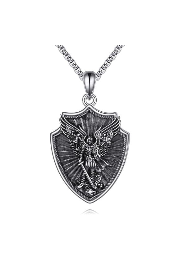 St Michael Archangel Shield Necklace for Men Women 925 Sterling Silver Medal Medallion Protection Catholic Jewelry