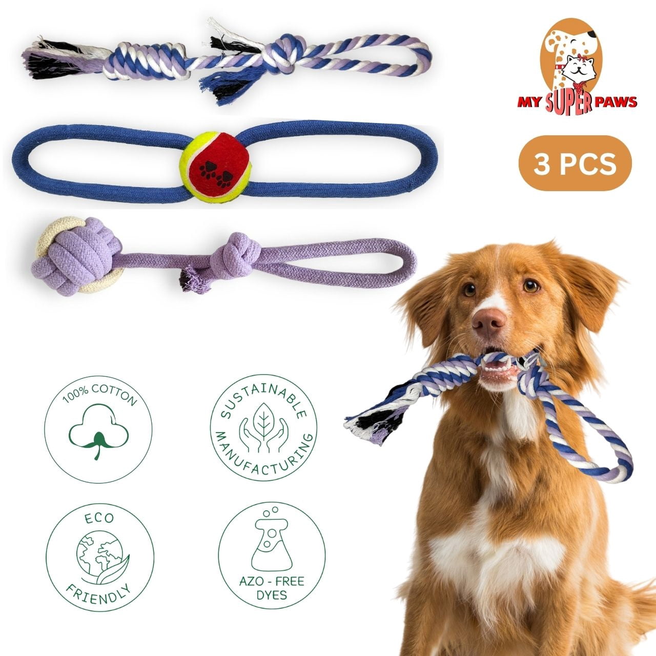 Toy Rppe MYSUPERPAWS.COM Multipack Rope Ball Toys for Dog Natural Tug Tough Chew ...