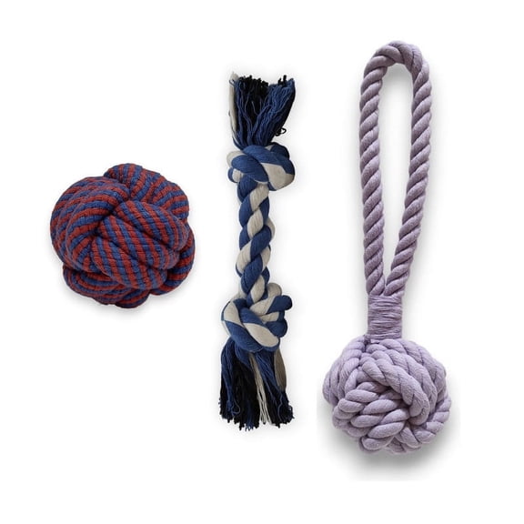 Pack of 3  Multipack Durable Rope Toys for Pet Dogs All-Natural Tug Tough Durable Chew Fetch Teeth Interactive Play