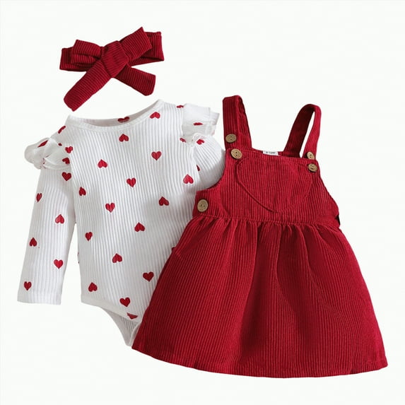 MYShe Baby Clothes Newborn Baby Girl Clothes Toddler Long Sleeve Ruffle Romper Top Infant Skirt Set Little Girl Overall Dress Red,6-9 Months