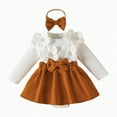 thumbnail image 1 of MYShe Baby Fall Outfits Newborn Baby Girl Fall Winter Outfit Set Dress Ruffles Long Sleeve Clothes Jumpsuit with Bow Headband Coffee,6-9 Months, 1 of 4