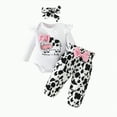 thumbnail image 1 of MYShe Baby Girl Outfits Baby Girl Outfit Rib Knit Romper Cute Print Pants Headband Baby Outfits Girl White,9-12 Months, 1 of 6