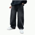 thumbnail image 1 of MYShe Baggy Jeans Boys Baggy Jeans Hip Hop Straight Wide Leg Denim Pants Streetwear Cool Autumn Casual Loose Trouser Black,15-16 Years, 1 of 7