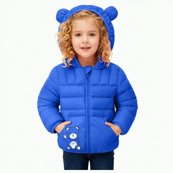 MYShe Boy Winter Coat Baby Girls Boys' Winter Fleece Jackets With Hooded Toddler Cotton Dress Warm Lined Coat Outer Clothing Blue,18-24 Months