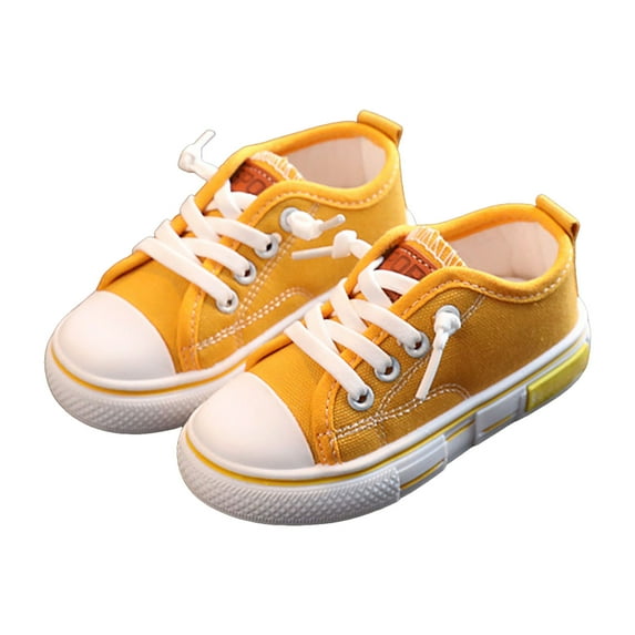 MYShe Boys Girls Tennis Shoes Kids Lightweight Breathable Sneakers Lace-up Running Athletic Shoes for Toddler Boys Toddler Sneakers,Yellow,Size 7