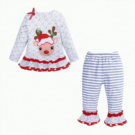 MYShe Christmas Ba/by Outfits Gi'rl Gi'rls Plaid Outfits Knit Ribbed Sweatshirt Shirt Tops Plaid Belt Skirt Fall Winter Clothes Grey,2-3 Years