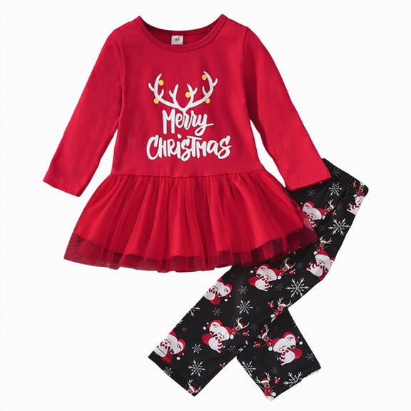 MYShe Christmas Dress Ba/by Gi'rl To/ddler Gi'rl Christmas Outfit Ba/by Gi'rl Crewneck Sweatshirt Tutu Skirts Set Cute Little Gi'rl Clothes Red,12-18 Months