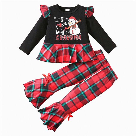 MYShe Christmas Newborn Gi'rl Outfits Ba/by Gi'rl Clothes To/ddler Long Sleeve Ruffle Romper Top In'fant Skirt Set Little Gi'rl Overall Dress Red,2-3 Years