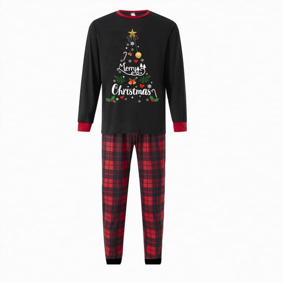 MYShe Family Christmas Pajamas Matching Pajamas for Family, Xmas PJs Sets Holiday Sleepwear Family Pajamas Black,12T