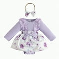 thumbnail image 1 of MYShe Girls Clothes Baby Girl Romper Dress Baby Dress Romper Flowers Infant Fall Winter Festival Clothes with Headband Light Purple,6-9 Months, 1 of 7