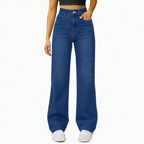 MYShe Jeans Women Women's Wide Leg Jeans High Waisted Strechy Denim Pants White M