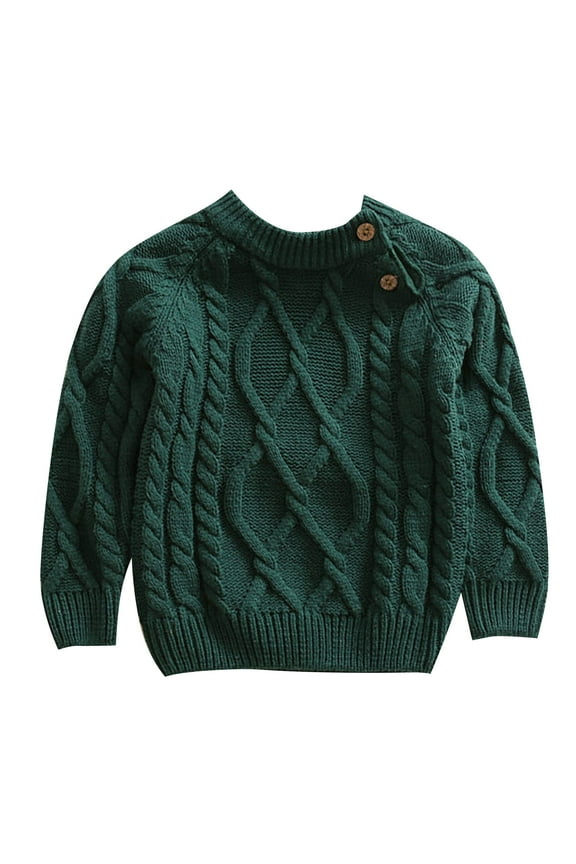 Knit Sweater Round Neck Long Sleeve Pullover Sweatshirt Fall Winter Clothes Baby Sweater Dark Green,18-24 Months