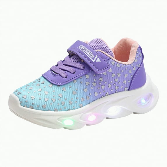 MYShe Tennis Shoes for Toddler Girls Children's Casual Shoes Boys Breathable Non-Slip Light Sneakers Unisex Luminous Sneakers for Girls Sport Running Shoes Purple,Size 11