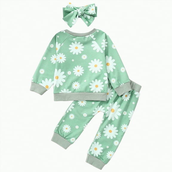 MYShe Toddler Baby Girl Fall Clothes Long Sleeve Pants Headband Clothes Outfits Fall Winter Outfits Light Green,12-18 Months